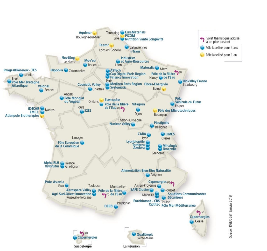 Cartes des pôles de compétitivité labellisés